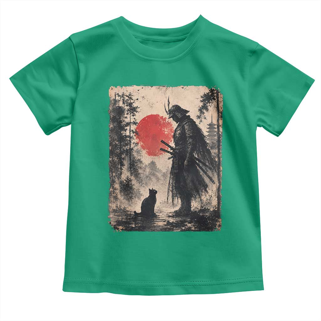 Vintage Japanese Samurai Warrior and Black Cat Toddler T Shirt