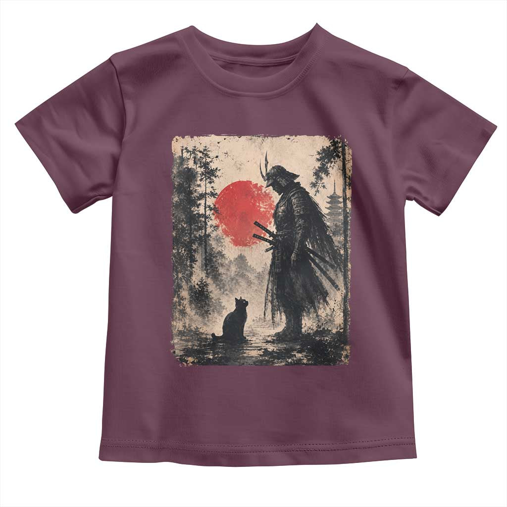 Vintage Japanese Samurai Warrior and Black Cat Toddler T Shirt