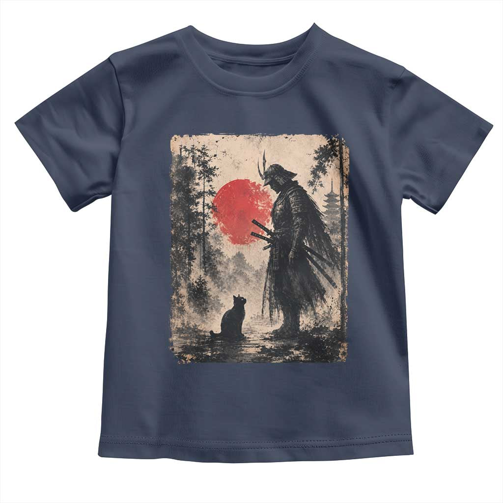 Vintage Japanese Samurai Warrior and Black Cat Toddler T Shirt