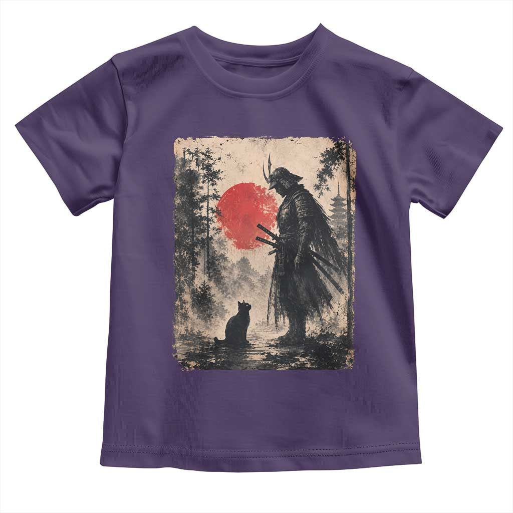 Vintage Japanese Samurai Warrior and Black Cat Toddler T Shirt