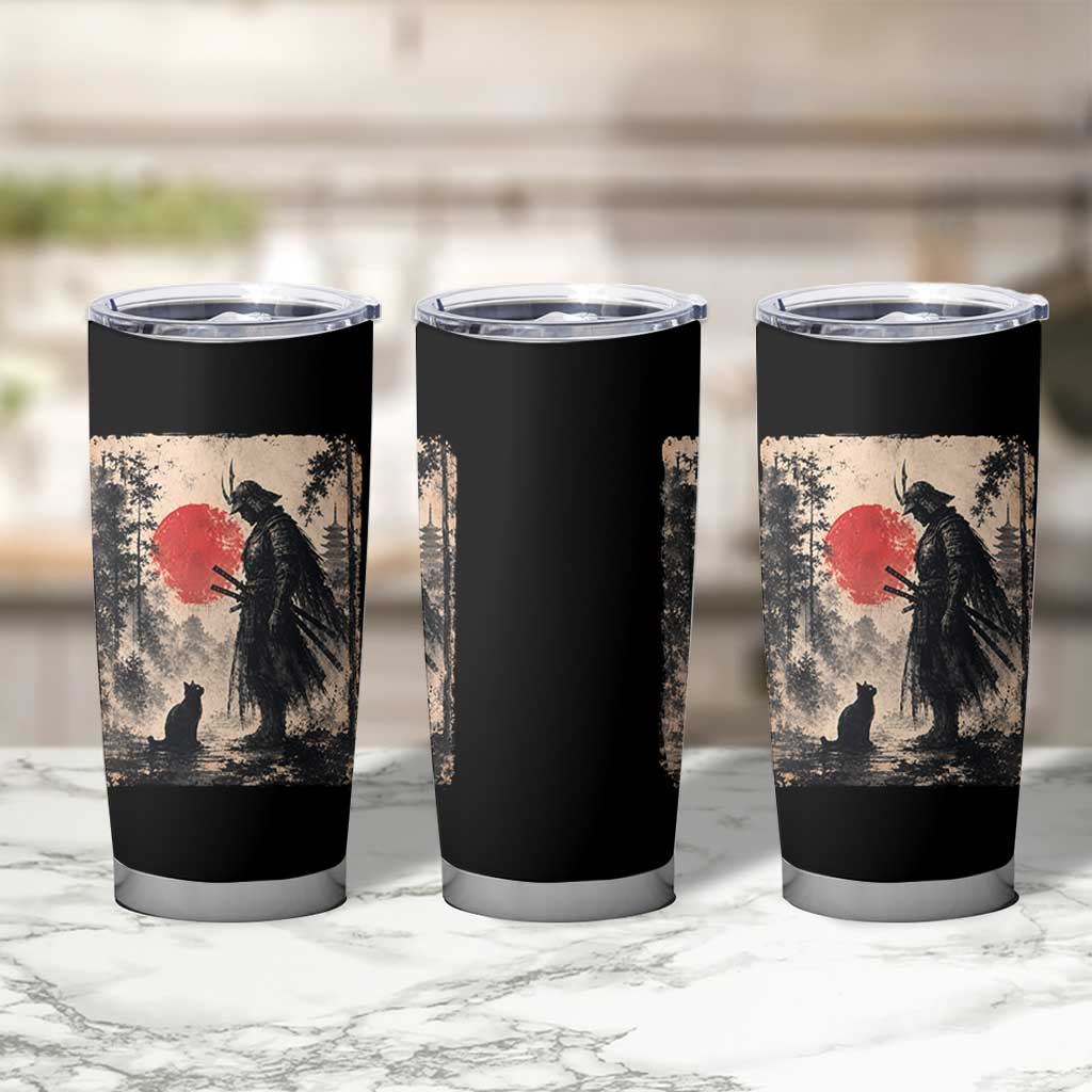 Vintage Japanese Samurai Warrior and Black Cat Tumbler Cup
