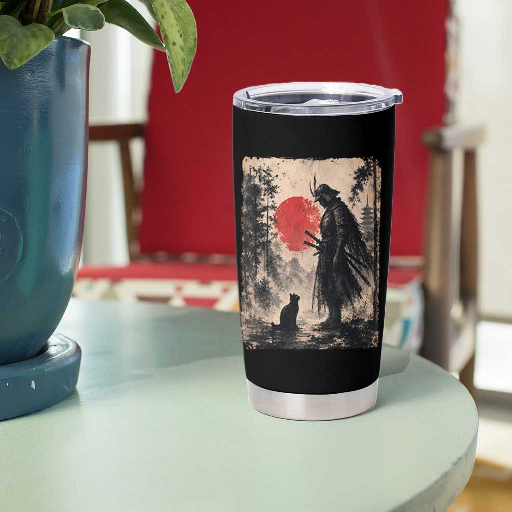 Vintage Japanese Samurai Warrior and Black Cat Tumbler Cup
