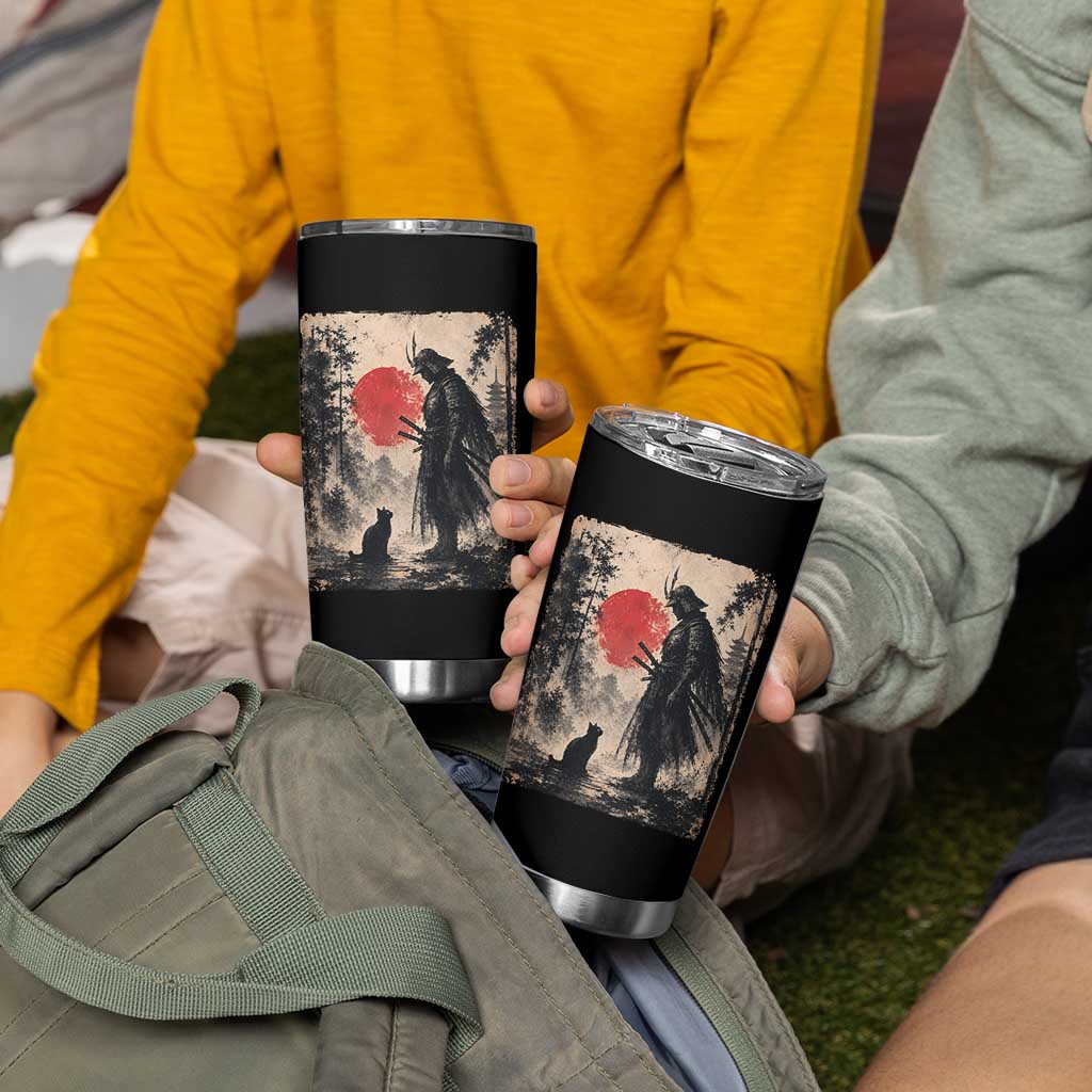 Vintage Japanese Samurai Warrior and Black Cat Tumbler Cup