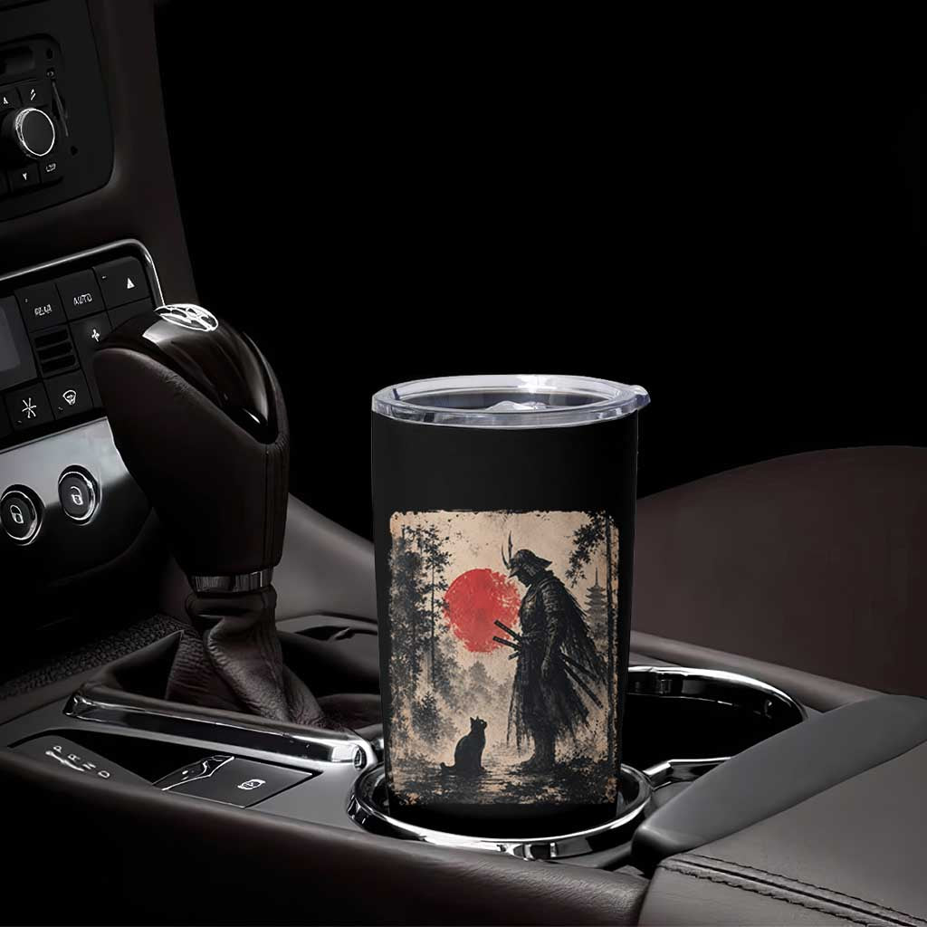 Vintage Japanese Samurai Warrior and Black Cat Tumbler Cup