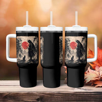 Vintage Japanese Samurai Warrior and Black Cat Tumbler With Handle