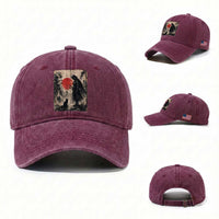 Vintage Japanese Samurai Warrior and Black Cat Washed Cotton Baseball Cap