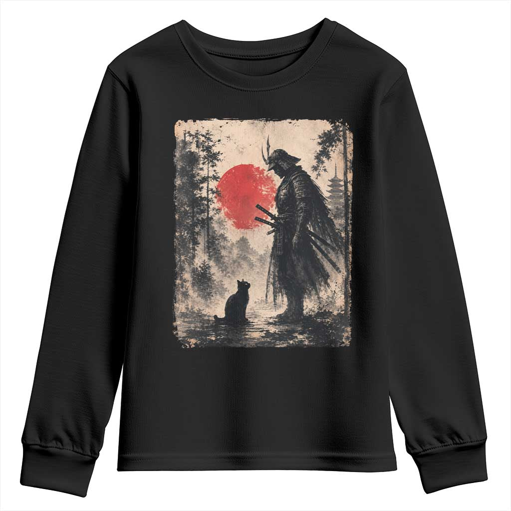 Vintage Japanese Samurai Warrior and Black Cat Youth Sweatshirt