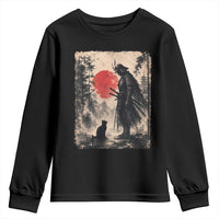 Vintage Japanese Samurai Warrior and Black Cat Youth Sweatshirt