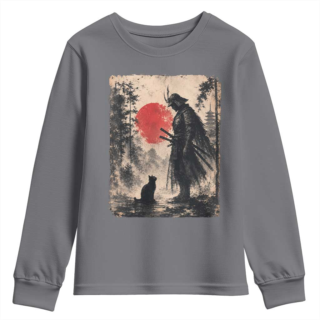 Vintage Japanese Samurai Warrior and Black Cat Youth Sweatshirt