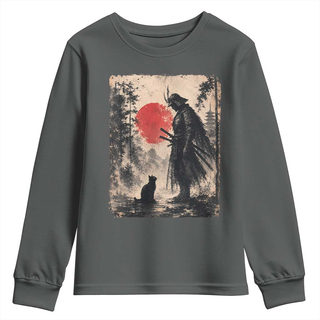 Vintage Japanese Samurai Warrior and Black Cat Youth Sweatshirt