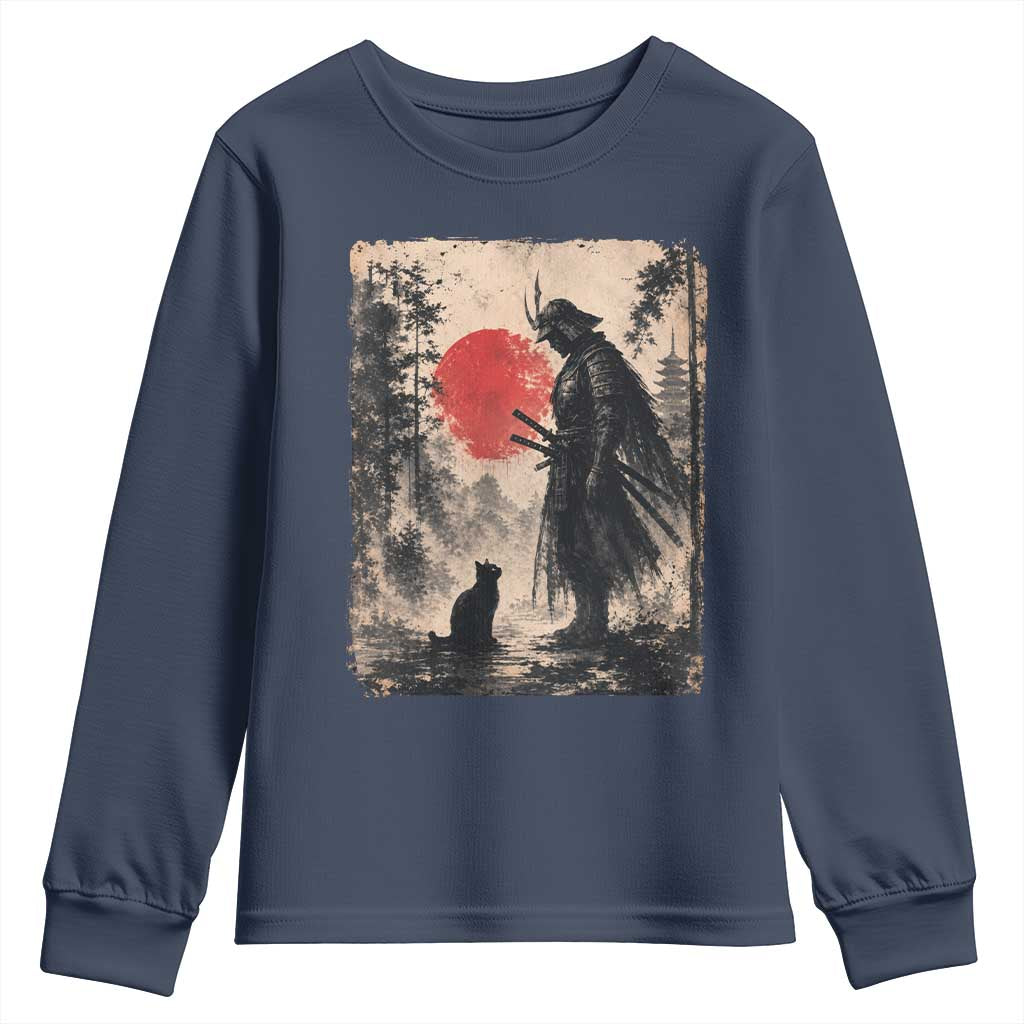 Vintage Japanese Samurai Warrior and Black Cat Youth Sweatshirt