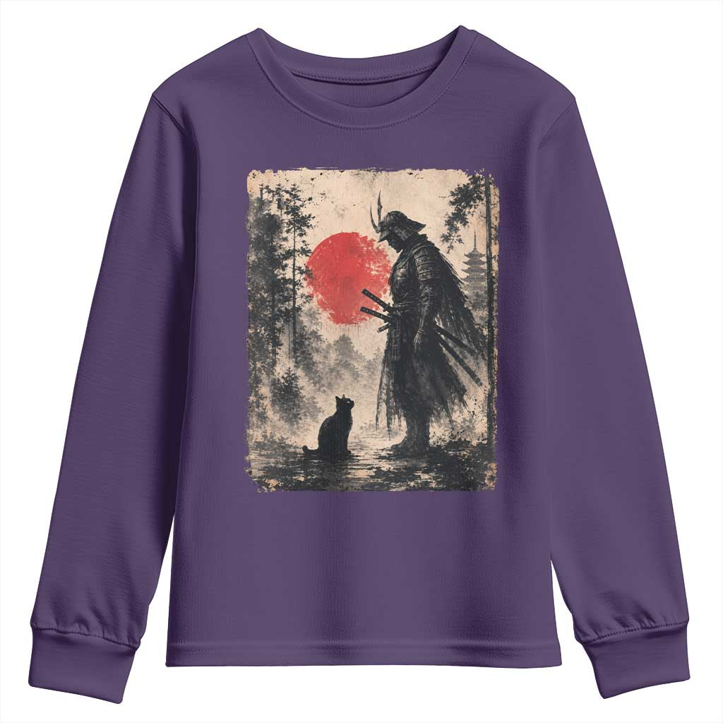 Vintage Japanese Samurai Warrior and Black Cat Youth Sweatshirt