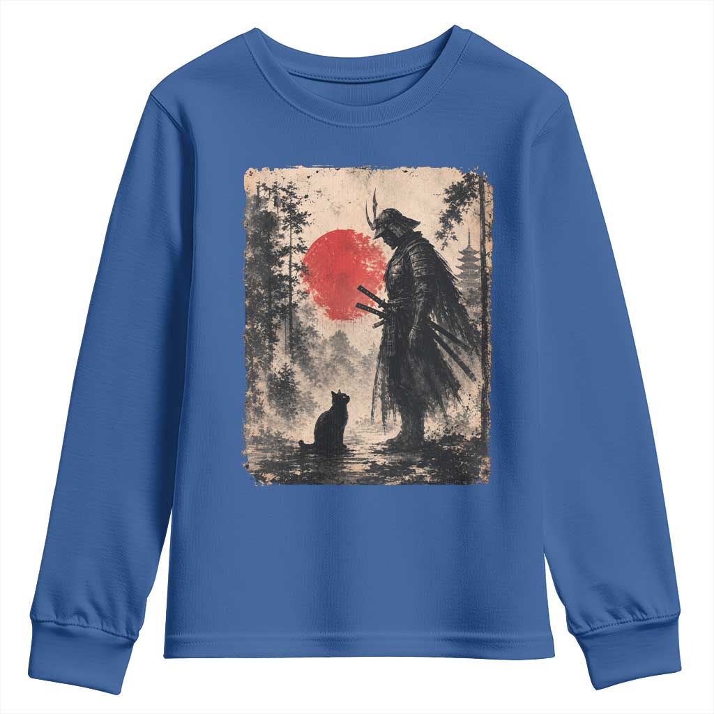 Vintage Japanese Samurai Warrior and Black Cat Youth Sweatshirt