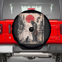 Vintage Japanese Art Bigfoot Samurai Warrior and Black Cat Spare Tire Cover Sasquatch Lovers Vintage Graphic Ukiyo-e Art