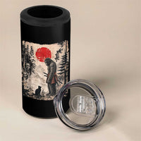 Vintage Japanese Art Bigfoot Samurai Warrior and Black Cat 4 in 1 Can Cooler Tumbler Sasquatch Lovers Vintage Graphic Ukiyo-e Art