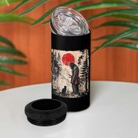 Vintage Japanese Art Bigfoot Samurai Warrior and Black Cat 4 in 1 Can Cooler Tumbler Sasquatch Lovers Vintage Graphic Ukiyo-e Art