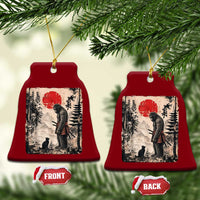 Vintage Japanese Art Bigfoot Samurai Warrior and Black Cat Ceramic Ornament Sasquatch Lovers Vintage Graphic Ukiyo-e Art