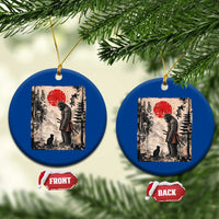 Vintage Japanese Art Bigfoot Samurai Warrior and Black Cat Ceramic Ornament Sasquatch Lovers Vintage Graphic Ukiyo-e Art