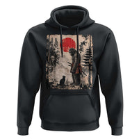 Vintage Japanese Art Bigfoot Samurai Warrior and Black Cat Hoodie Sasquatch Lovers Vintage Graphic Ukiyo-e Art