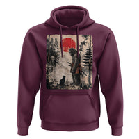 Vintage Japanese Art Bigfoot Samurai Warrior and Black Cat Hoodie Sasquatch Lovers Vintage Graphic Ukiyo-e Art