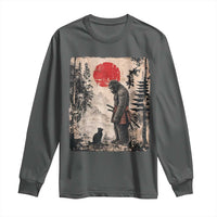 Vintage Japanese Art Bigfoot Samurai Warrior and Black Cat Long Sleeve Shirt Sasquatch Lovers Vintage Graphic Ukiyo-e Art