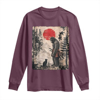 Vintage Japanese Art Bigfoot Samurai Warrior and Black Cat Long Sleeve Shirt Sasquatch Lovers Vintage Graphic Ukiyo-e Art