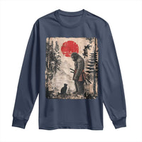 Vintage Japanese Art Bigfoot Samurai Warrior and Black Cat Long Sleeve Shirt Sasquatch Lovers Vintage Graphic Ukiyo-e Art