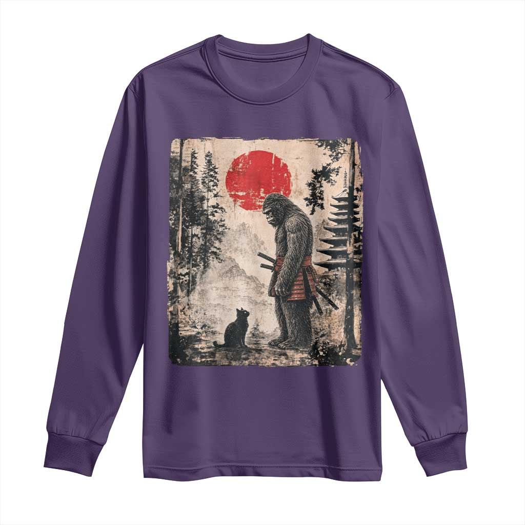 Vintage Japanese Art Bigfoot Samurai Warrior and Black Cat Long Sleeve Shirt Sasquatch Lovers Vintage Graphic Ukiyo-e Art