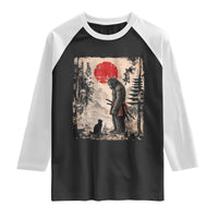 Vintage Japanese Art Bigfoot Samurai Warrior and Black Cat Raglan Shirt Sasquatch Lovers Vintage Graphic Ukiyo-e Art