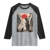 Vintage Japanese Art Bigfoot Samurai Warrior and Black Cat Raglan Shirt Sasquatch Lovers Vintage Graphic Ukiyo-e Art