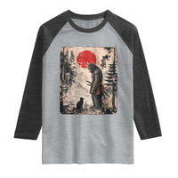 Vintage Japanese Art Bigfoot Samurai Warrior and Black Cat Raglan Shirt Sasquatch Lovers Vintage Graphic Ukiyo-e Art