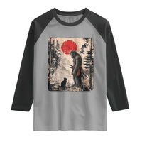 Vintage Japanese Art Bigfoot Samurai Warrior and Black Cat Raglan Shirt Sasquatch Lovers Vintage Graphic Ukiyo-e Art