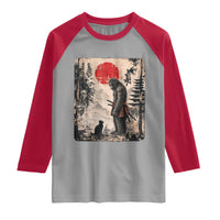 Vintage Japanese Art Bigfoot Samurai Warrior and Black Cat Raglan Shirt Sasquatch Lovers Vintage Graphic Ukiyo-e Art