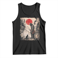 Vintage Japanese Art Bigfoot Samurai Warrior and Black Cat Tank Top Sasquatch Lovers Vintage Graphic Ukiyo-e Art