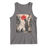Vintage Japanese Art Bigfoot Samurai Warrior and Black Cat Tank Top Sasquatch Lovers Vintage Graphic Ukiyo-e Art