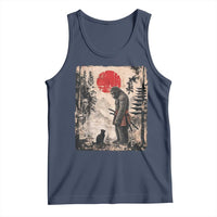 Vintage Japanese Art Bigfoot Samurai Warrior and Black Cat Tank Top Sasquatch Lovers Vintage Graphic Ukiyo-e Art