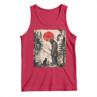 Vintage Japanese Art Bigfoot Samurai Warrior and Black Cat Tank Top Sasquatch Lovers Vintage Graphic Ukiyo-e Art