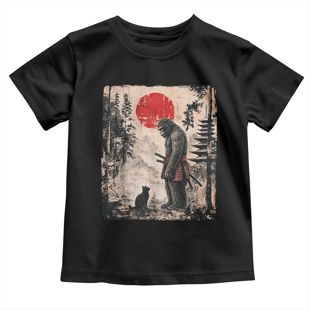 Vintage Japanese Art Bigfoot Samurai Warrior and Black Cat Toddler T Shirt Sasquatch Lovers Vintage Graphic Ukiyo-e Art