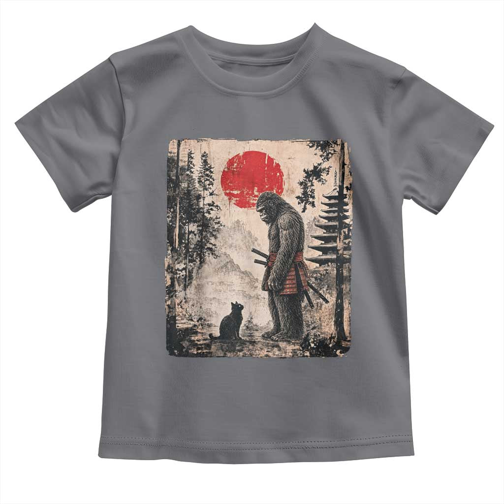 Vintage Japanese Art Bigfoot Samurai Warrior and Black Cat Toddler T Shirt Sasquatch Lovers Vintage Graphic Ukiyo-e Art