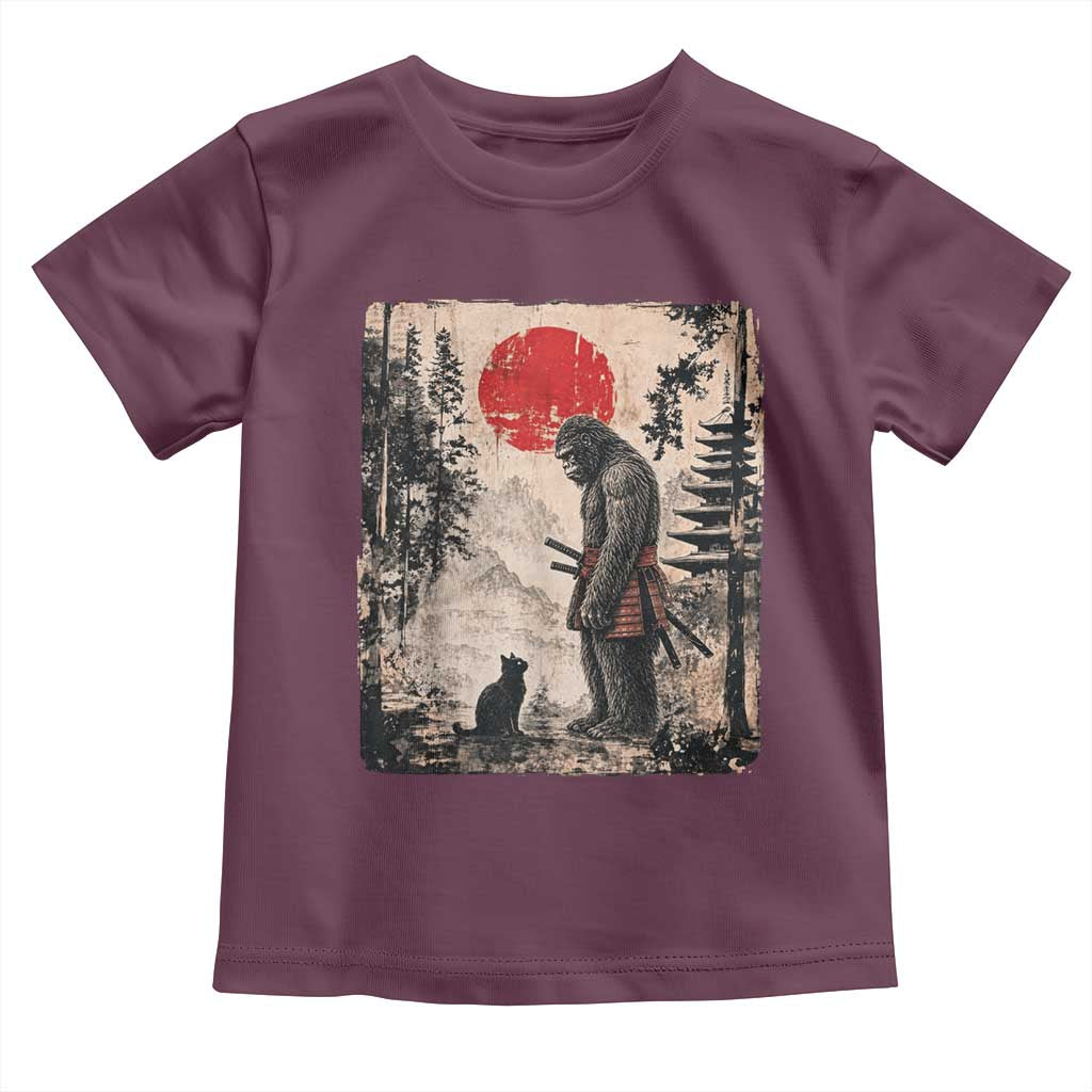 Vintage Japanese Art Bigfoot Samurai Warrior and Black Cat Toddler T Shirt Sasquatch Lovers Vintage Graphic Ukiyo-e Art