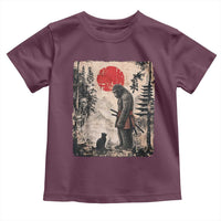 Vintage Japanese Art Bigfoot Samurai Warrior and Black Cat Toddler T Shirt Sasquatch Lovers Vintage Graphic Ukiyo-e Art