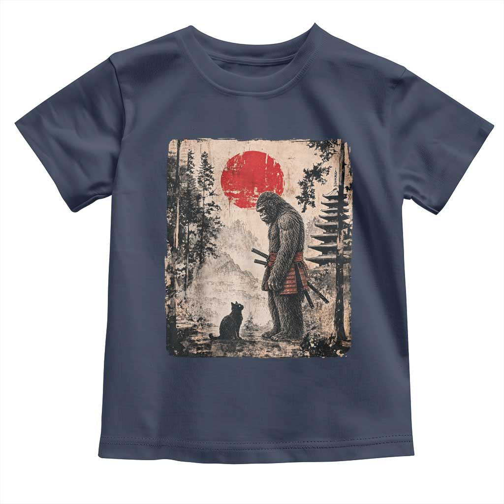 Vintage Japanese Art Bigfoot Samurai Warrior and Black Cat Toddler T Shirt Sasquatch Lovers Vintage Graphic Ukiyo-e Art
