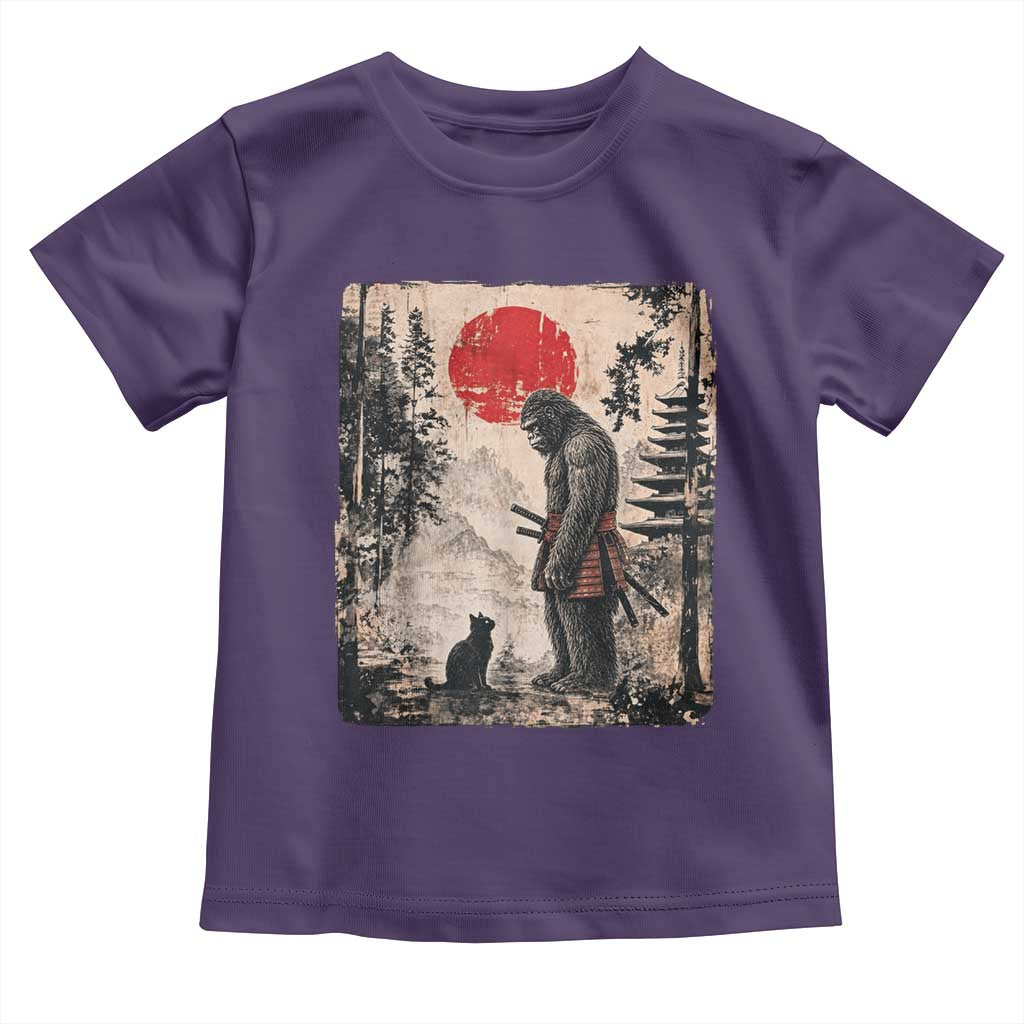 Vintage Japanese Art Bigfoot Samurai Warrior and Black Cat Toddler T Shirt Sasquatch Lovers Vintage Graphic Ukiyo-e Art