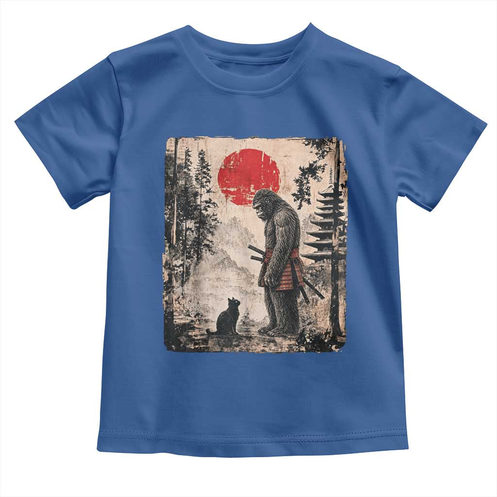 Vintage Japanese Art Bigfoot Samurai Warrior and Black Cat Toddler T Shirt Sasquatch Lovers Vintage Graphic Ukiyo-e Art
