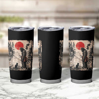 Vintage Japanese Art Bigfoot Samurai Warrior and Black Cat Tumbler Cup Sasquatch Lovers Vintage Graphic Ukiyo-e Art