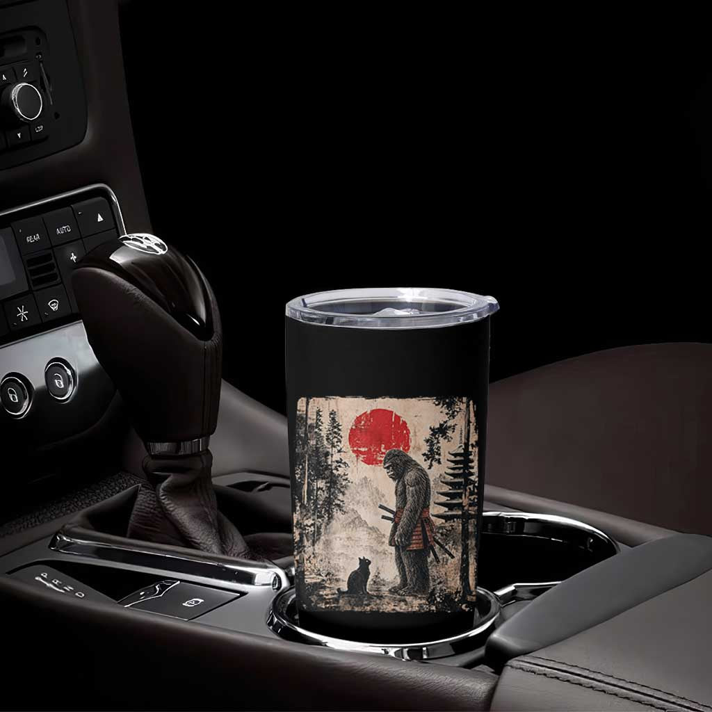 Vintage Japanese Art Bigfoot Samurai Warrior and Black Cat Tumbler Cup Sasquatch Lovers Vintage Graphic Ukiyo-e Art