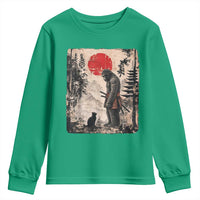 Vintage Japanese Art Bigfoot Samurai Warrior and Black Cat Youth Sweatshirt Sasquatch Lovers Vintage Graphic Ukiyo-e Art
