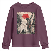 Vintage Japanese Art Bigfoot Samurai Warrior and Black Cat Youth Sweatshirt Sasquatch Lovers Vintage Graphic Ukiyo-e Art