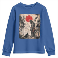 Vintage Japanese Art Bigfoot Samurai Warrior and Black Cat Youth Sweatshirt Sasquatch Lovers Vintage Graphic Ukiyo-e Art