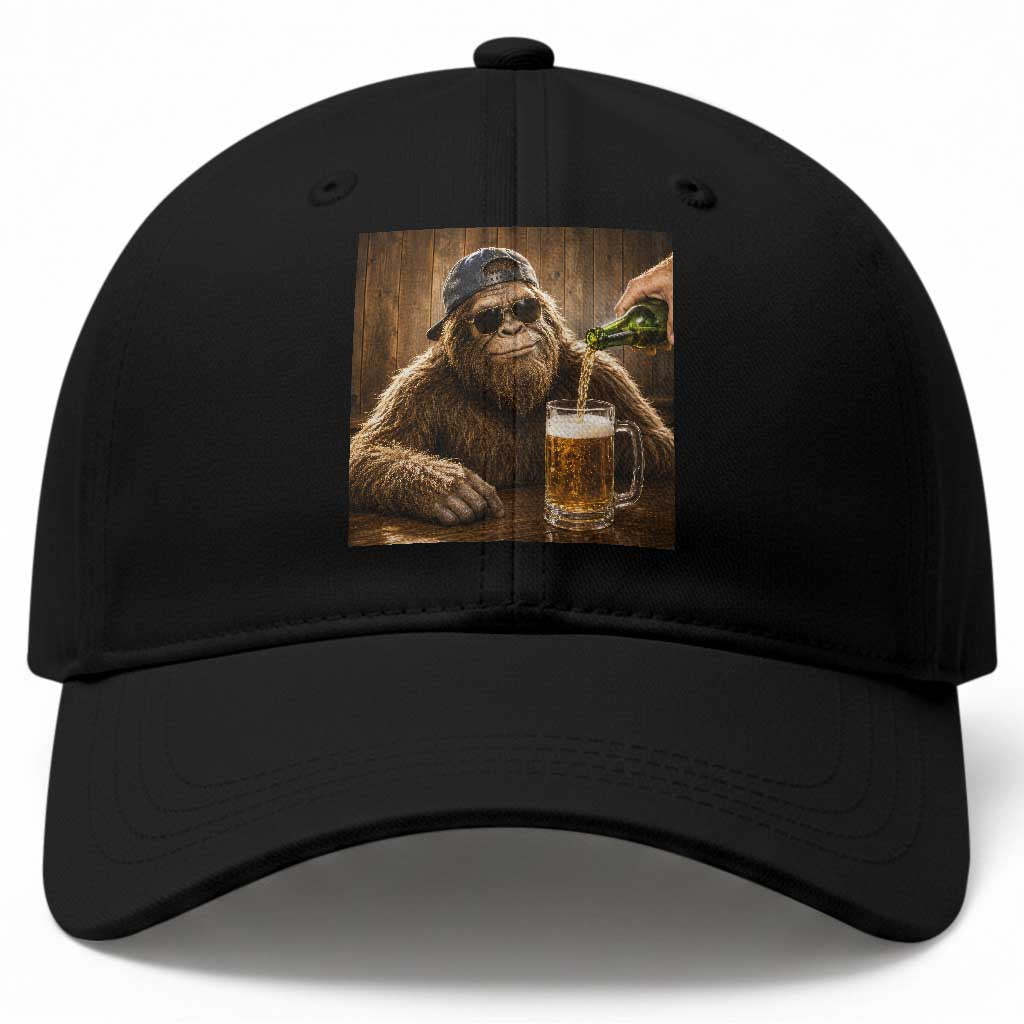 Funny Bigfoot Drinking Beer Baseball Cap Vintage Cool Sunglasses Sasquatch Pub Graphic
